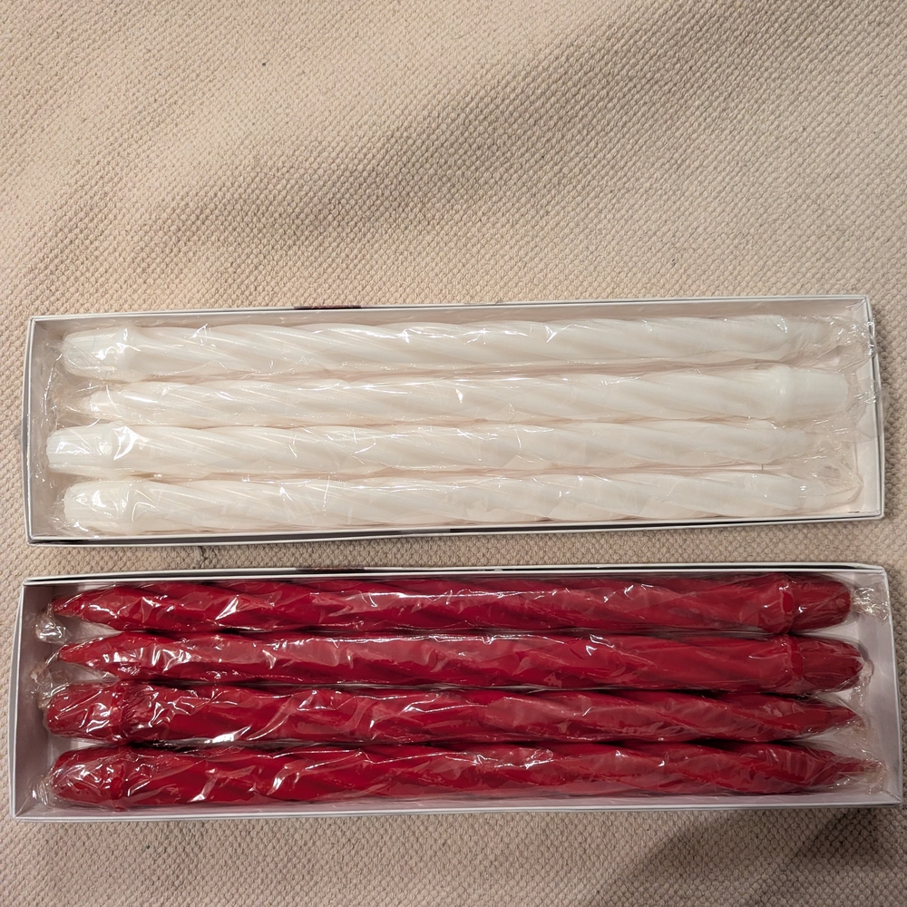 Renaissance White & Red Dinner Candles by Cathedral, 2 Boxes